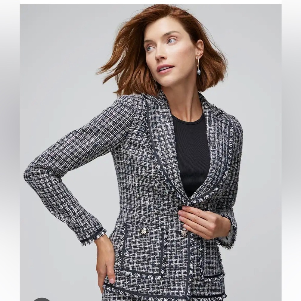 White House Black Market Womens Black/White Blazer with belt sz8